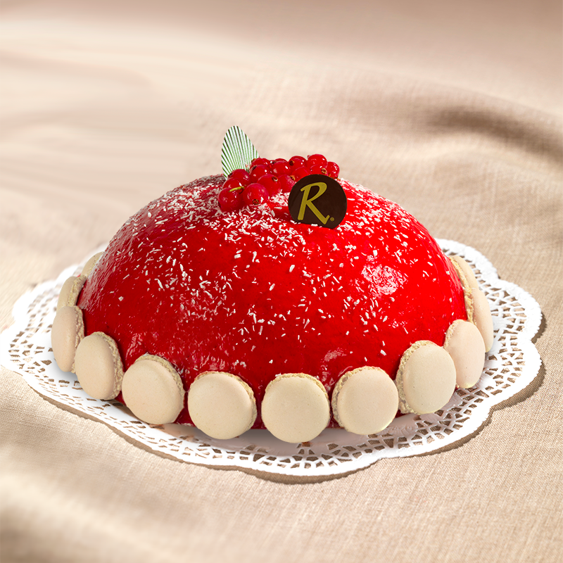 Tartuffio framboise - Dôme mousse framboise et macarons - Pâtisserie La Romainville
